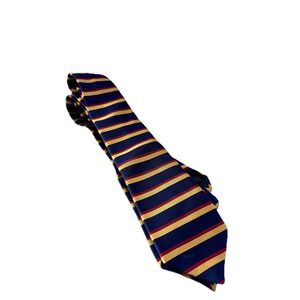Brooks Brothers Vintage Navy Blue Pink Yellow Horizontal Stripes Silk Necktie US